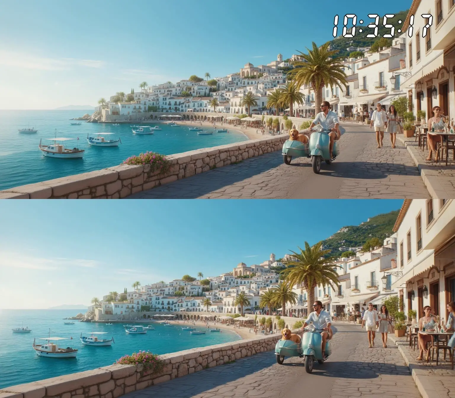 Ilustración de cómo se quita una hora superpuesta en un paseo junto al mar